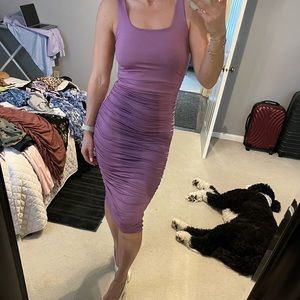 Rouched midi dress in purple